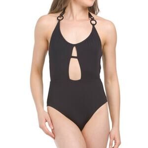 TRINA TURK NWT Monaco Scoop Neck Cutout Adjust Halter One Piece Swimsuit Black 6